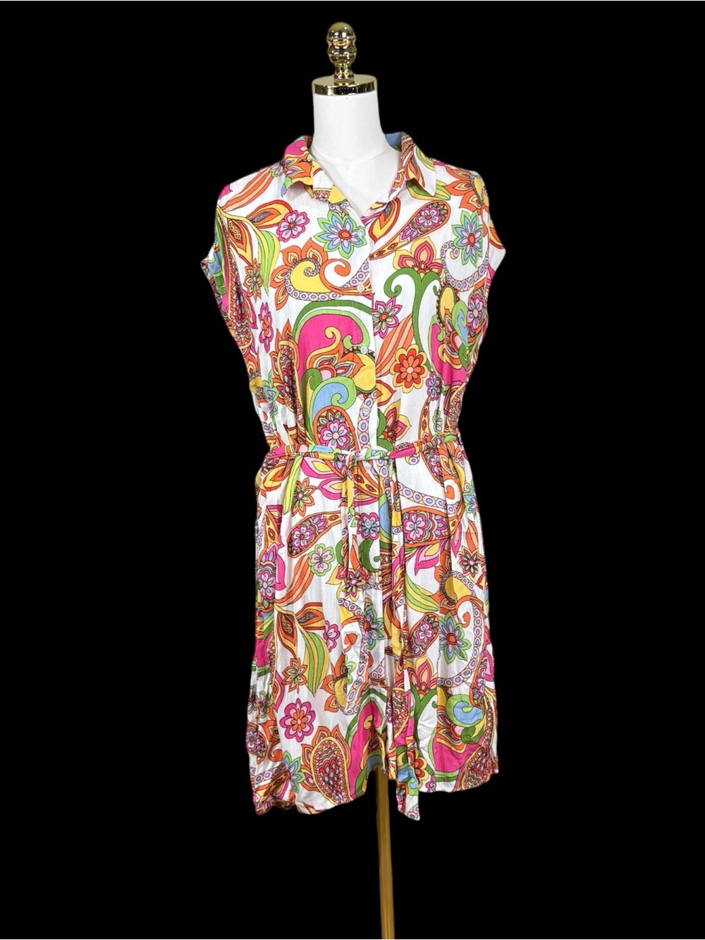 NWT Ninety Clothing Co retro floral belted button down shirt dress size L